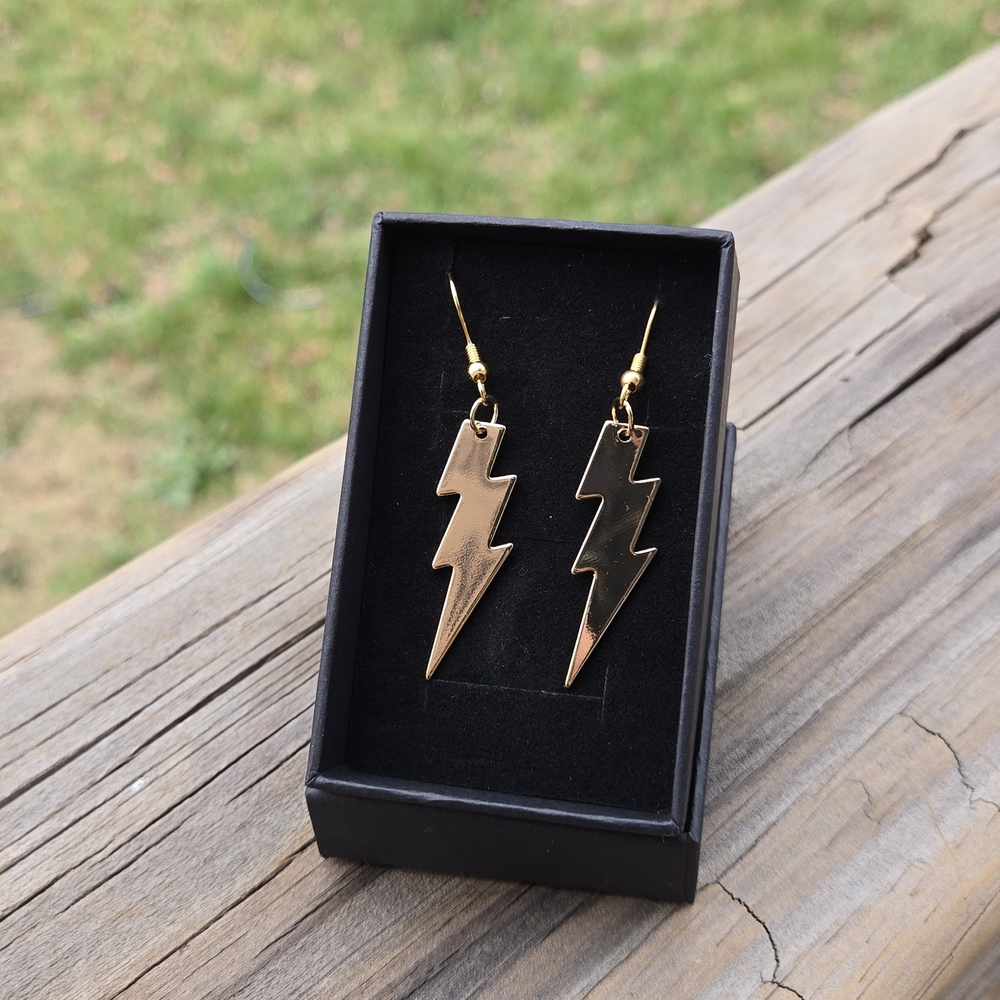 Gold Metal Lightning Bolt Earrings